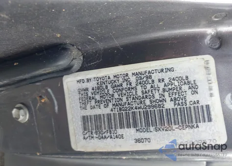 1998 Toyota Camry Le из США, поврежденный, VIN 4T1BG22K4WU299682